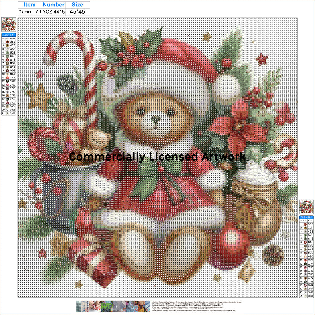 Christmas Teddy Bear Diamond Painting Kit – Cosy Christmas Cub | 45x45cm (18x18in) Full Drill, Round Drill