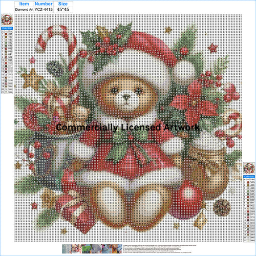 Christmas Teddy Bear Diamond Painting Kit – Cosy Christmas Cub | 45x45cm (18x18in) Full Drill, Round Drill