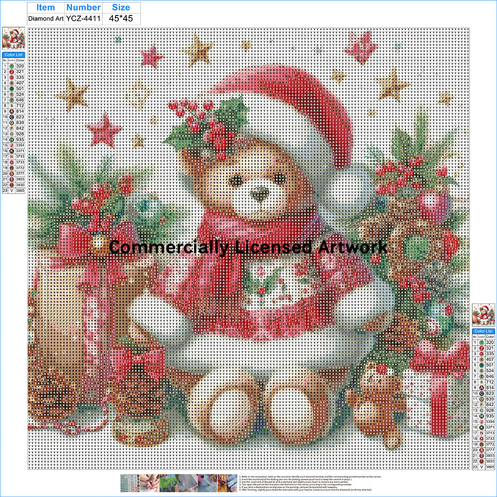Christmas Teddy Bear Diamond Painting Kit – A Beary Merry Christmas | 45x45cm (18x18in) Full Drill, Round Drill