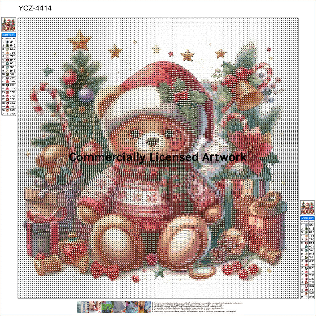 Christmas Teddy Bear Diamond Painting Kit – Waiting for Christmas Morning | 45x45cm (18x18in) Full Drill, Round Drill