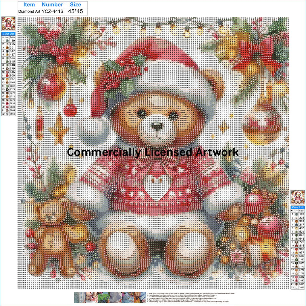 Christmas Teddy Bear Diamond Painting Kit – All Lit Up for Christmas | 45x45cm (18x18in) Full Drill, Round Drill