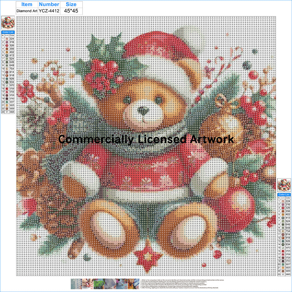 Christmas Teddy Bear Diamond Painting Kit – Bundled Up for Christmas | 45x45cm (18x18in) Full Drill, Round Drill