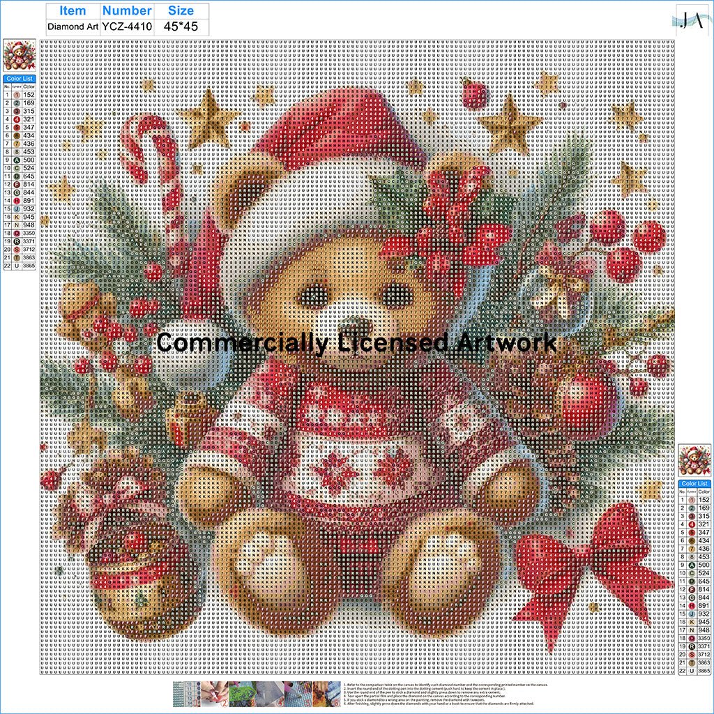 Christmas Teddy Bear Diamond Painting Kit – A Beary Sweet Christmas | 45x45cm (18x18in) Full Drill, Round Drill