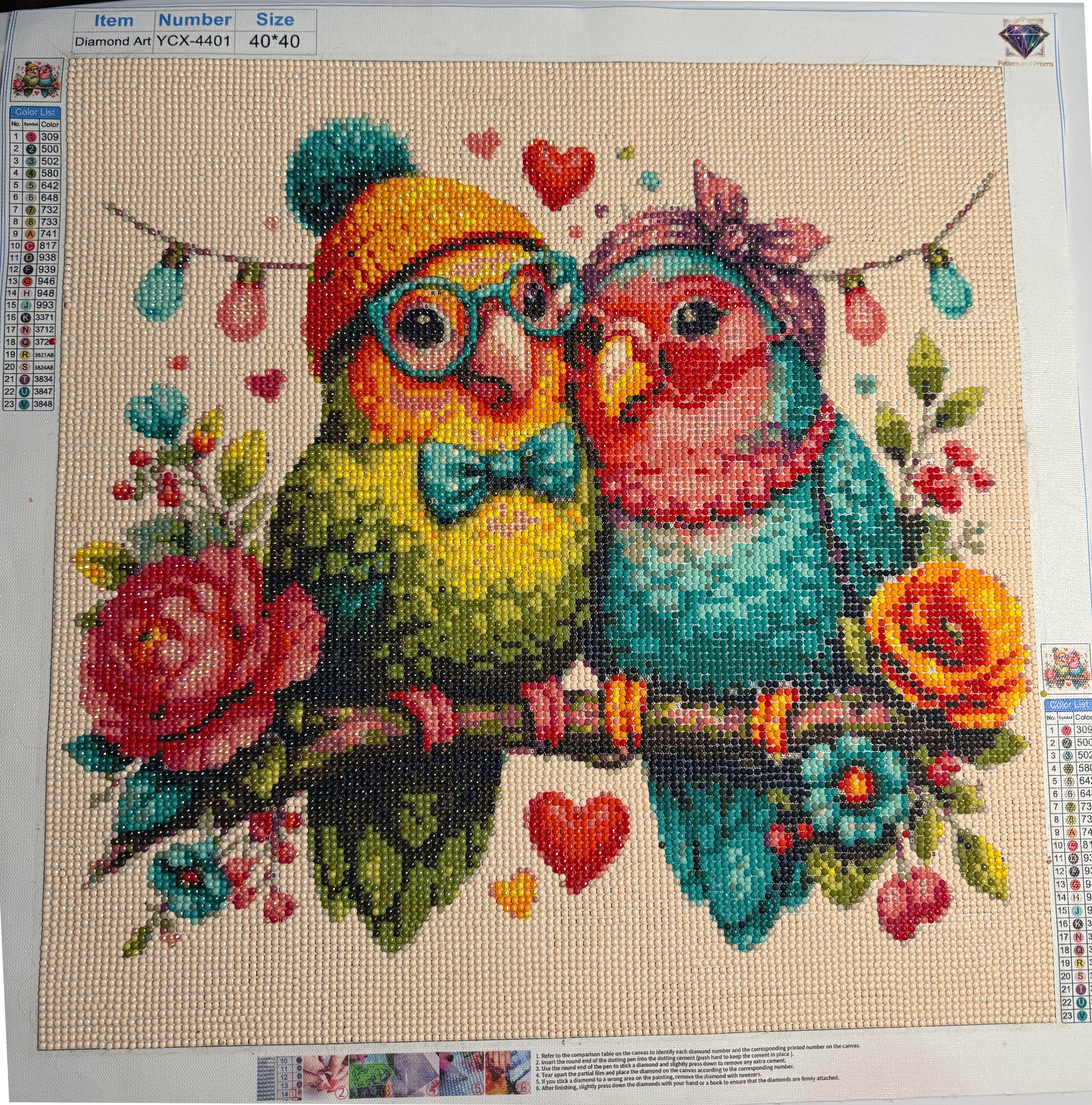 Lovebirds Diamond Painting Kit, Round Drill 40x40cm Full Drill Bird Diamond Art for Adults, DIY Wedding Gift Couple Wall Decor
