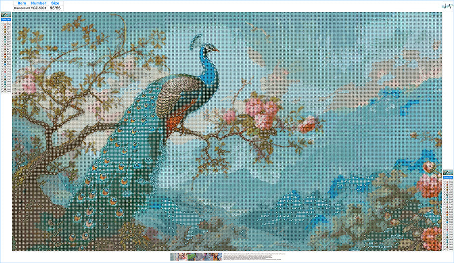 Peacock Blossom Branch Diamond Painting Kit – Celadon Vale | 90x50cm (36x20 inches)  Full Drill, Round Drill