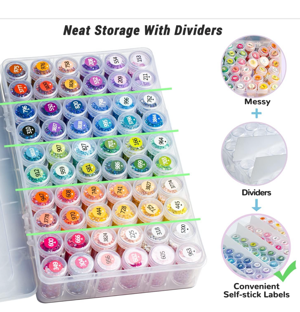 Diamond Painting Storage Containers, 1 Pack 60 Grids Bead Organizer and Diamond Painting Labels