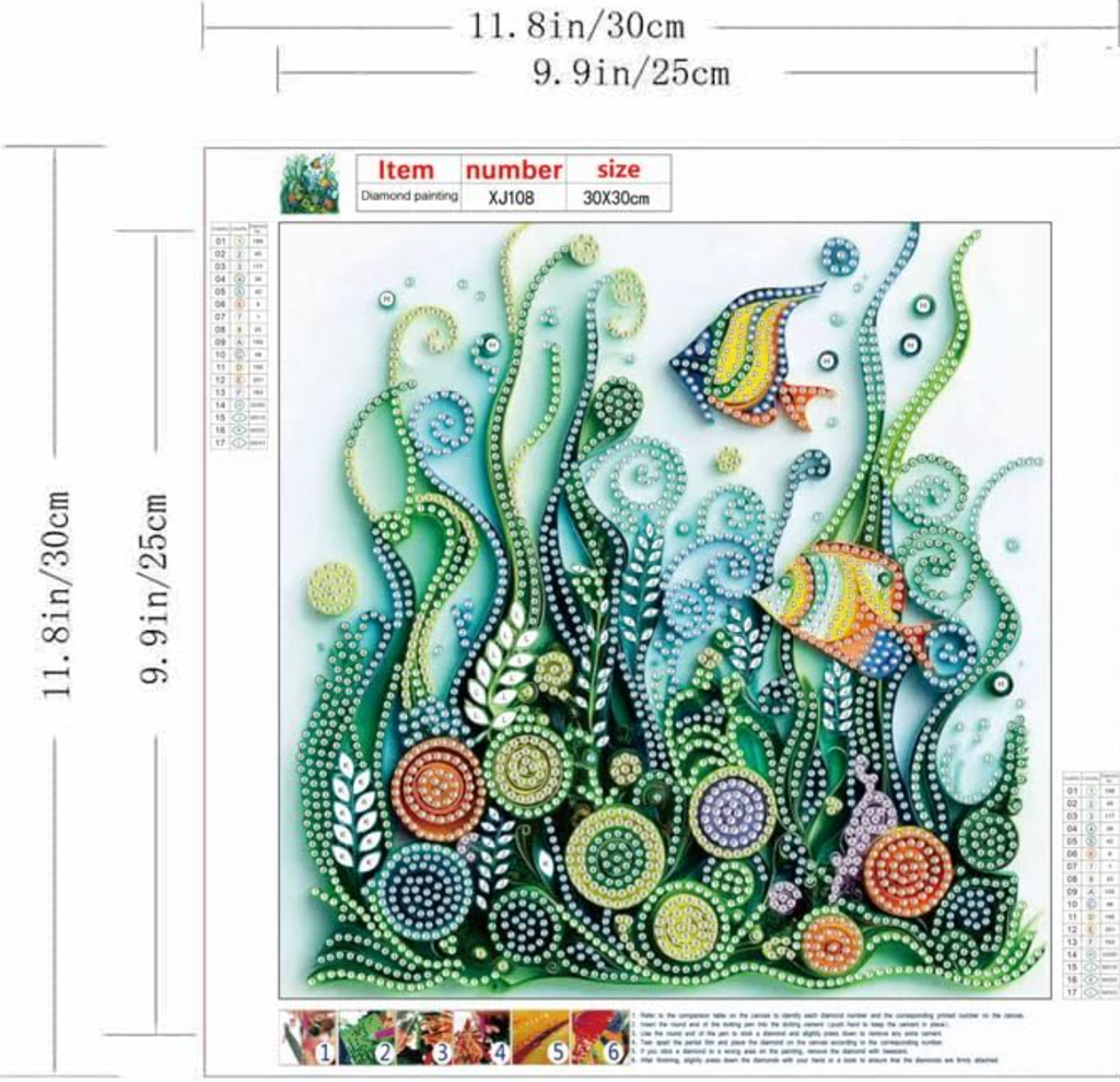 Fish Seaweed Diamond Art Kits for Adults,DIY Specail Shape Diamond Painting Kit 12 x 12inch
