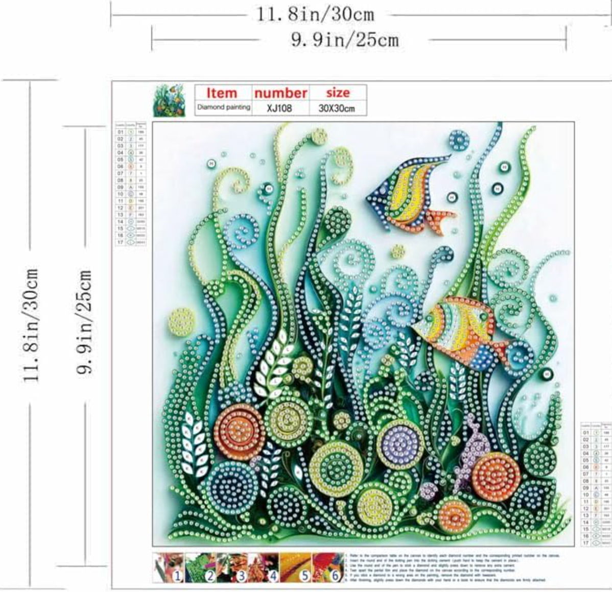 Fish Seaweed Diamond Art Kits for Adults,DIY Specail Shape Diamond Painting Kit 12 x 12inch