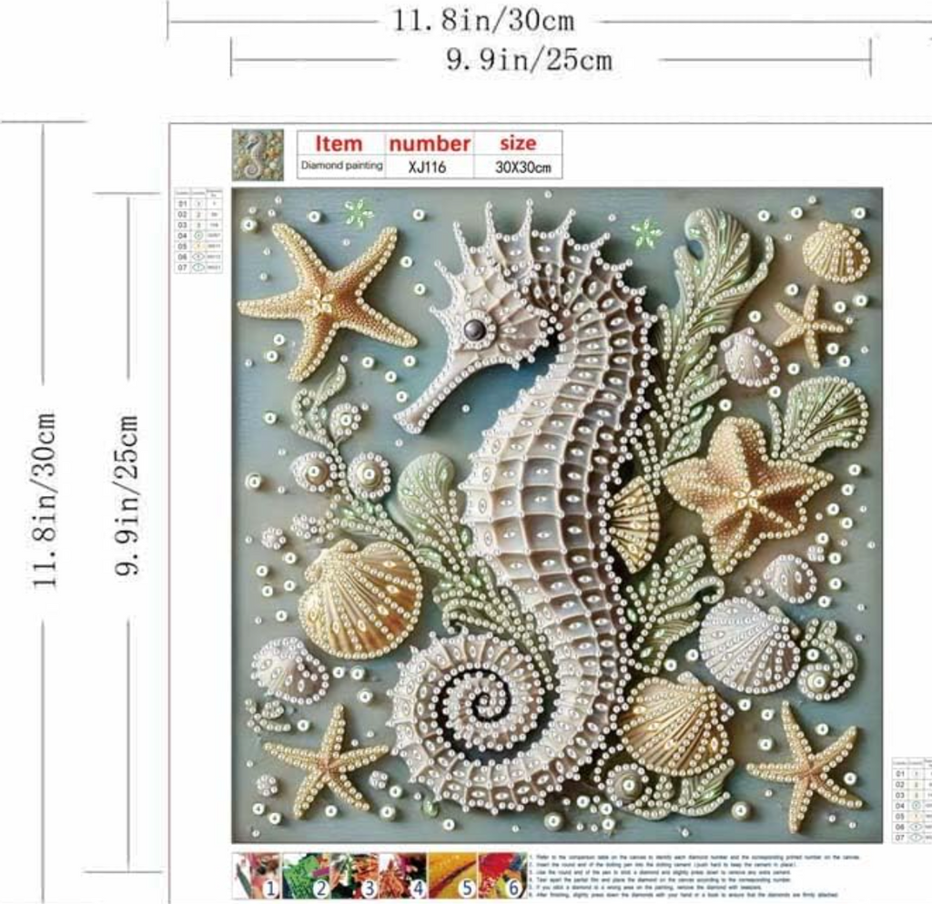 Seahorse Diamond Art Kits for Adults,Animal Seahorse Diamond Painting Kit 12x12 Inch