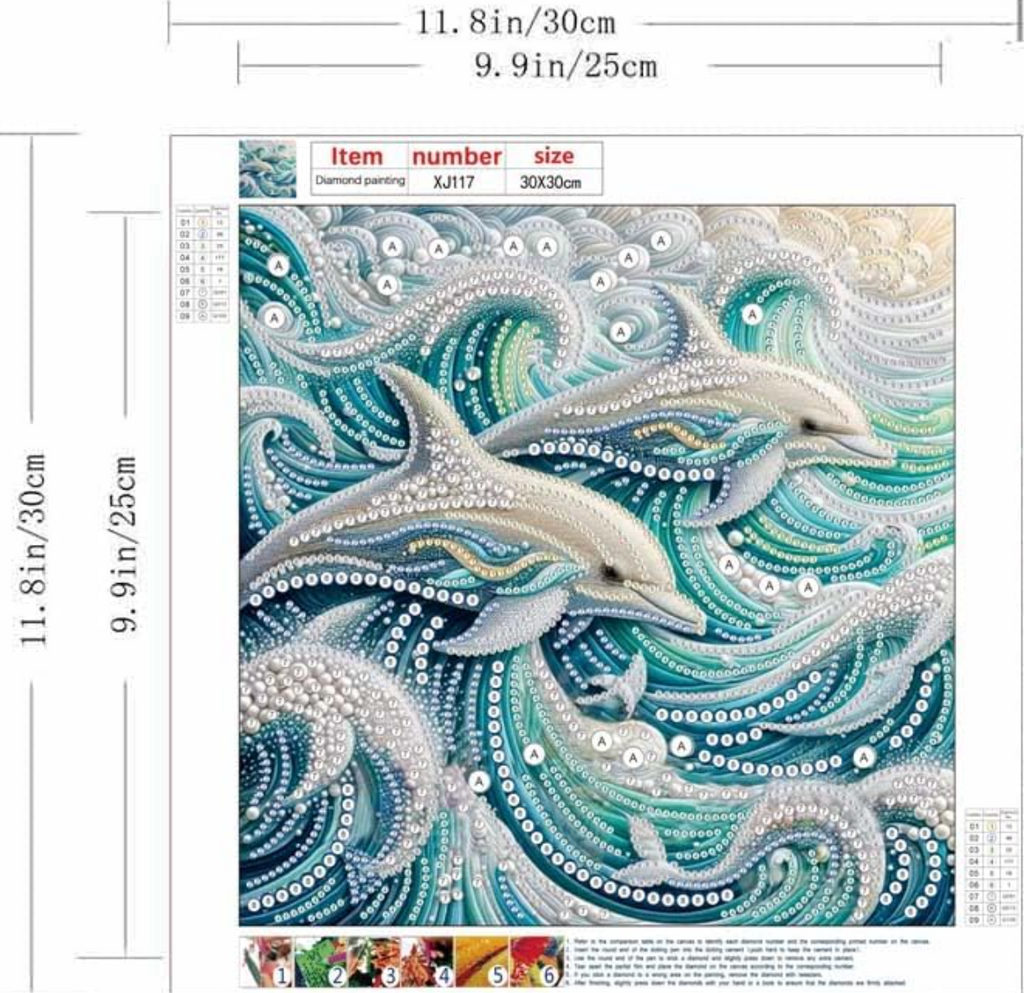 Dolphin Animal Special Shape Diamond Art Kits for Adults,5D Diamond Painting Kits for Adults Beginners 12×12inch