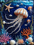 Jellyfish Coral Reef Special Shape Diamond Art Kits for Adults,5D Diamond Painting Kit 12 X 16inch