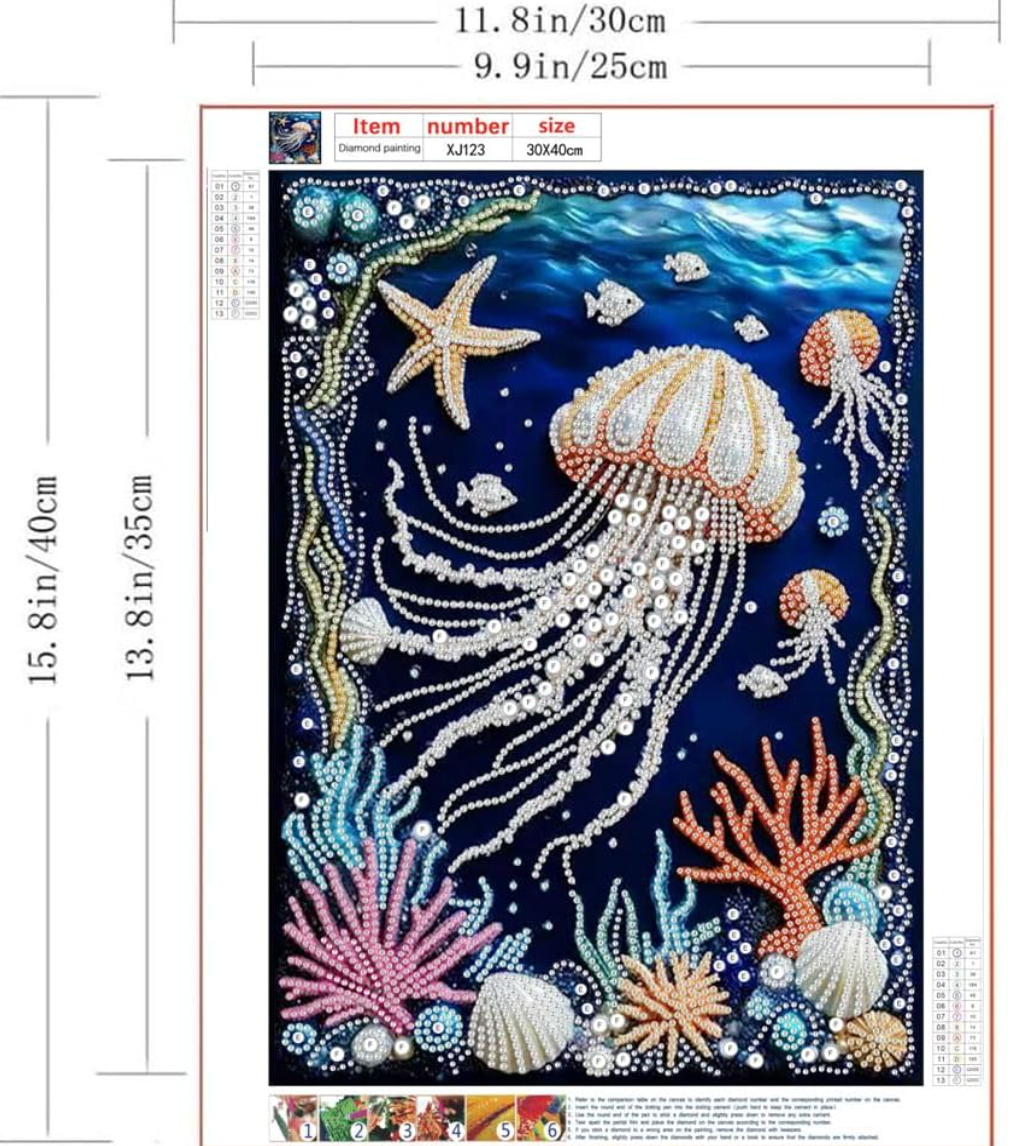 Jellyfish Coral Reef Special Shape Diamond Art Kits for Adults,5D Diamond Painting Kit 12 X 16inch