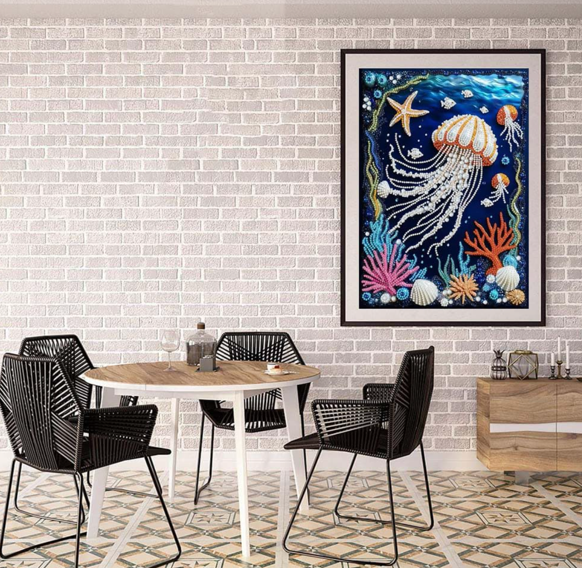 Jellyfish Coral Reef Special Shape Diamond Art Kits for Adults,5D Diamond Painting Kit 12 X 16inch