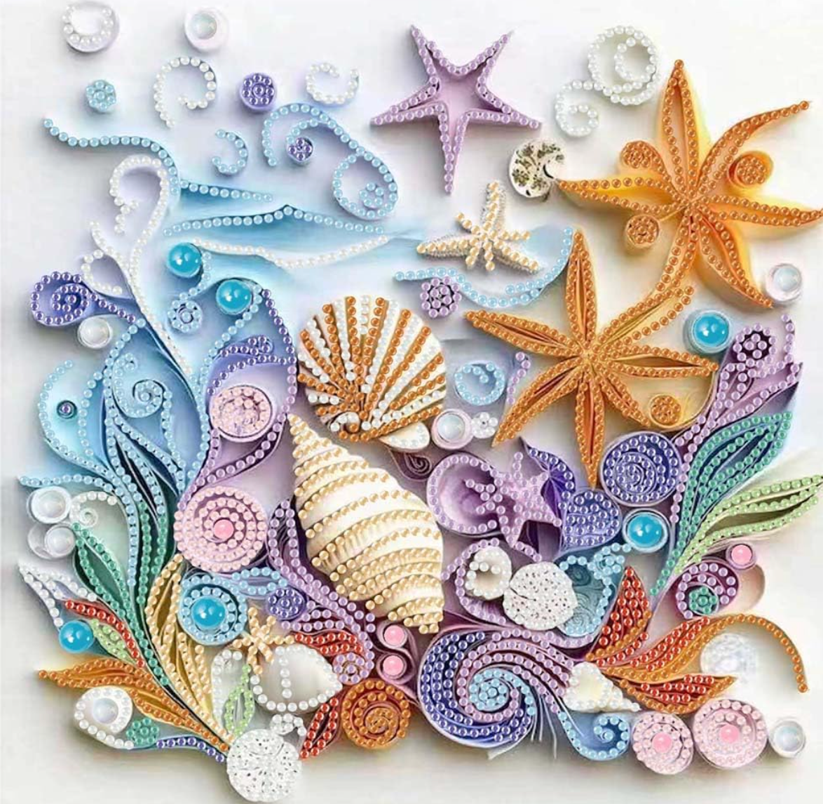 Shell Starfish Diamond Art Kits for Adults,DIY Specail Shape Diamond Painting Kit 12x12 Inch