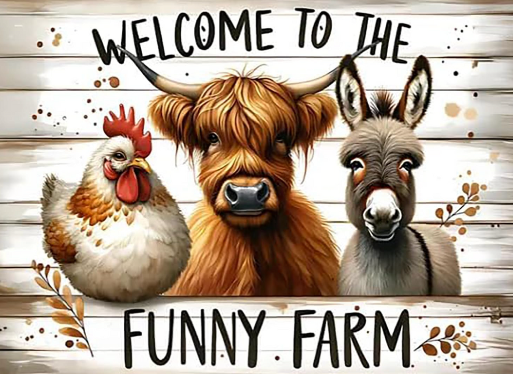 Welcome To The Funny Farm Square Diamond Art Kits for Adults-Animal Farm Square Drill Diamond Painting 12x16inch