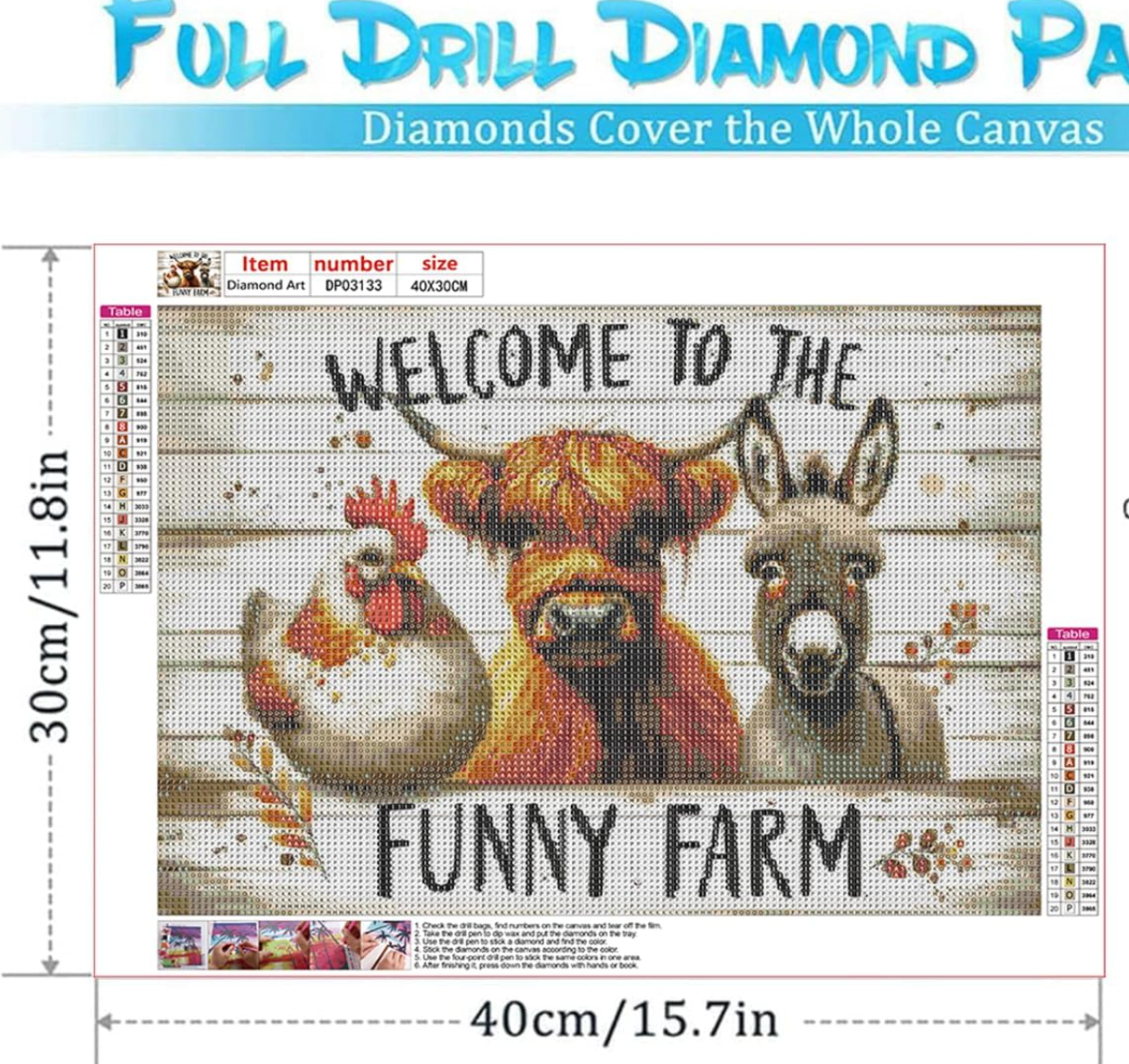 Welcome To The Funny Farm Square Diamond Art Kits for Adults-Animal Farm Square Drill Diamond Painting 12x16inch