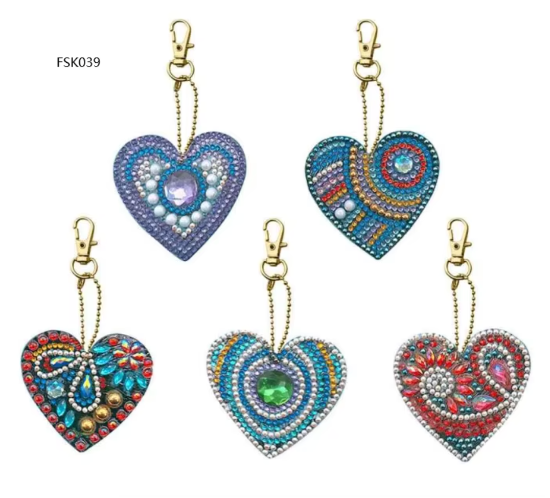 Jewel heart diamond painting keychain set, five hearts