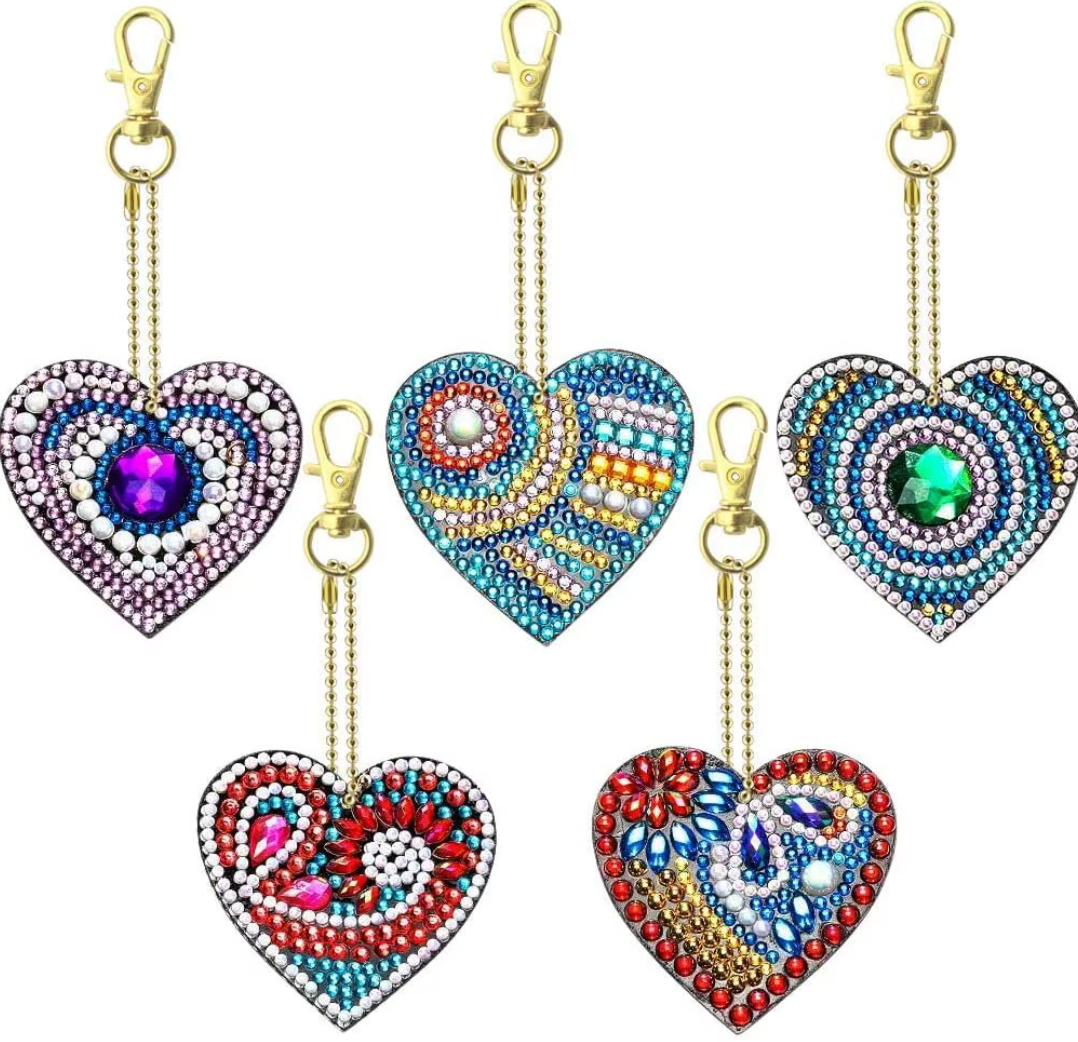Paisley heart diamond painting keychain set, five hearts