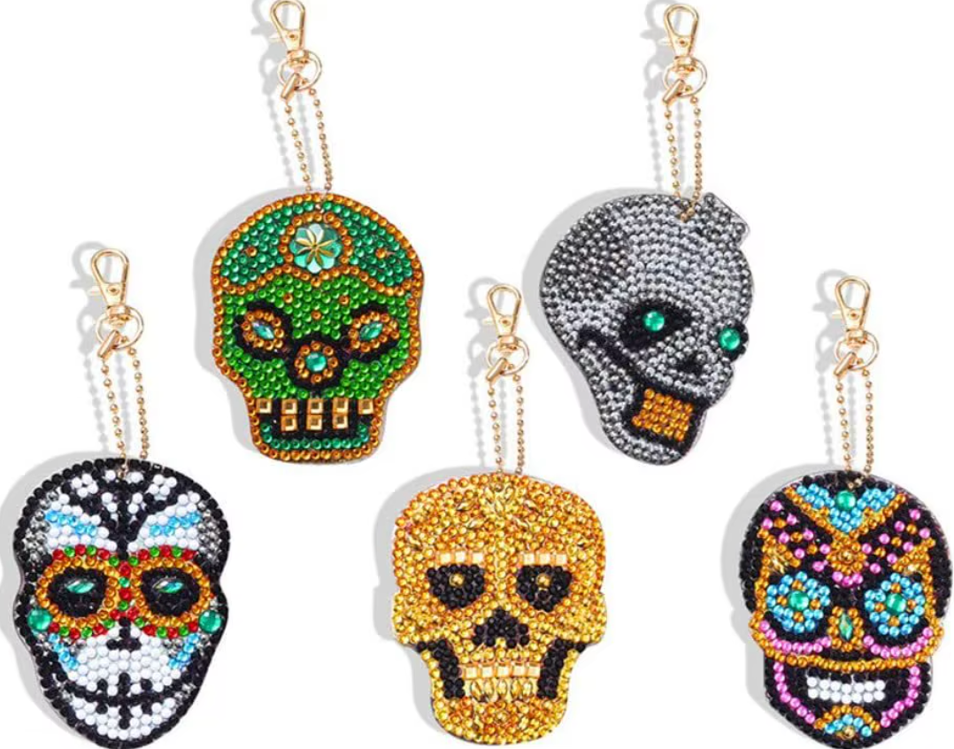 Sugar skull diamond painting keychain set, six skulls