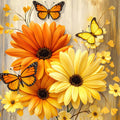 Golden Hour Floral Diamond Painting Kit – Sunny Butterfly Daisy | 45x45cm (18x18in) Full Drill, Round Drill