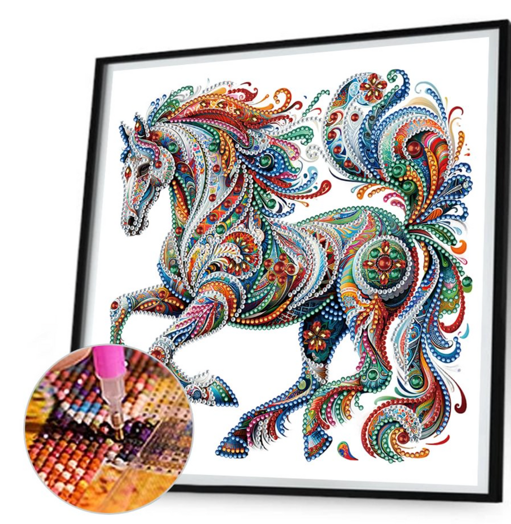 Paisley Horse Diamond Painting Kit – Special-Shape Partial Drill | 30x30cm (12x12in)