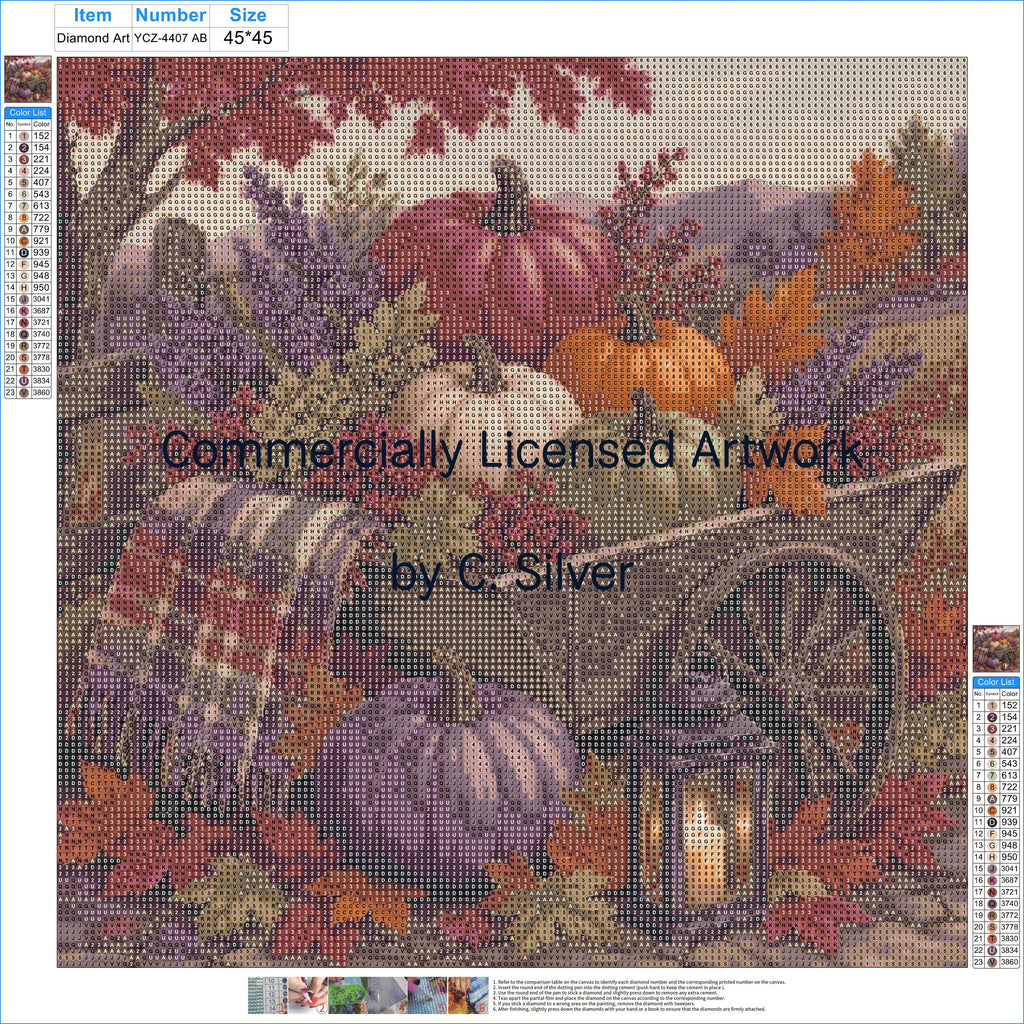 Autumn Pumpkin Wheelbarrow Diamond Painting Kit – Harvest Hollow | 45x45cm (18x18in) Full Drill, Round Drill