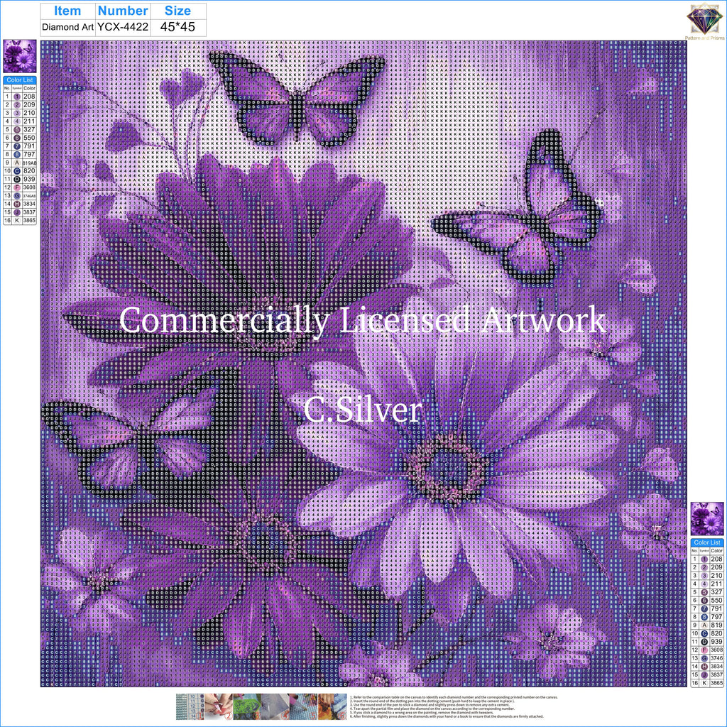 Purple Butterfly Diamond Painting Kit – Amethyst Daisy Floral | 45x45cm (18x18in) Full Drill, Round Drill