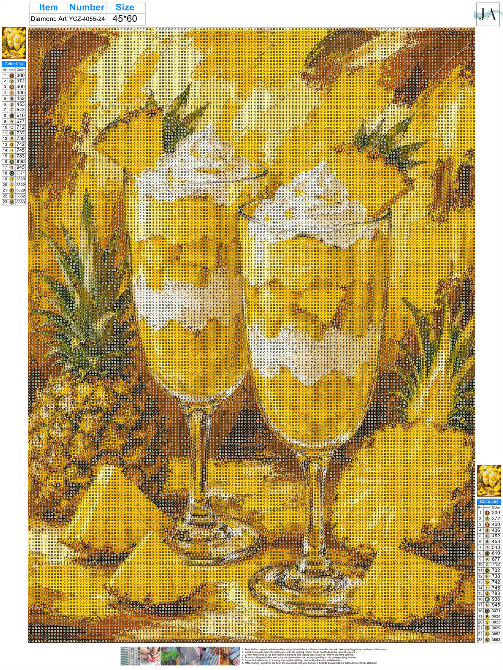 Diamond Painting Kit Pineapple Cream Parfait, Full Drill Round Diamond Art for Adults, 40x55cm DIY Craft Kit, Kitchen Wall Decor Gift