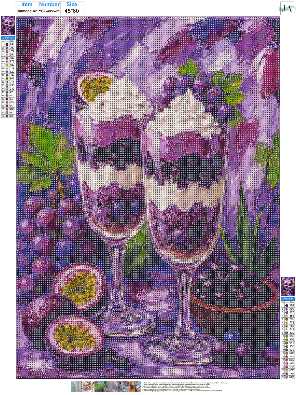 Diamond Painting Kit Berry Passionfruit Parfait, Full Drill Round Diamond Art for Adults, 40x55cm DIY Craft Kit, Kitchen Wall Decor Gift