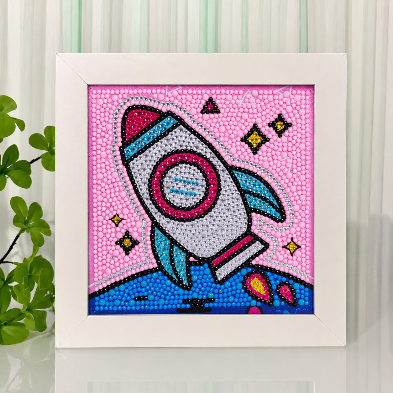 PREORDER — Pink Rocket Diamond Painting Kit for Kids | Framed 5D Gem Art Craft Kit