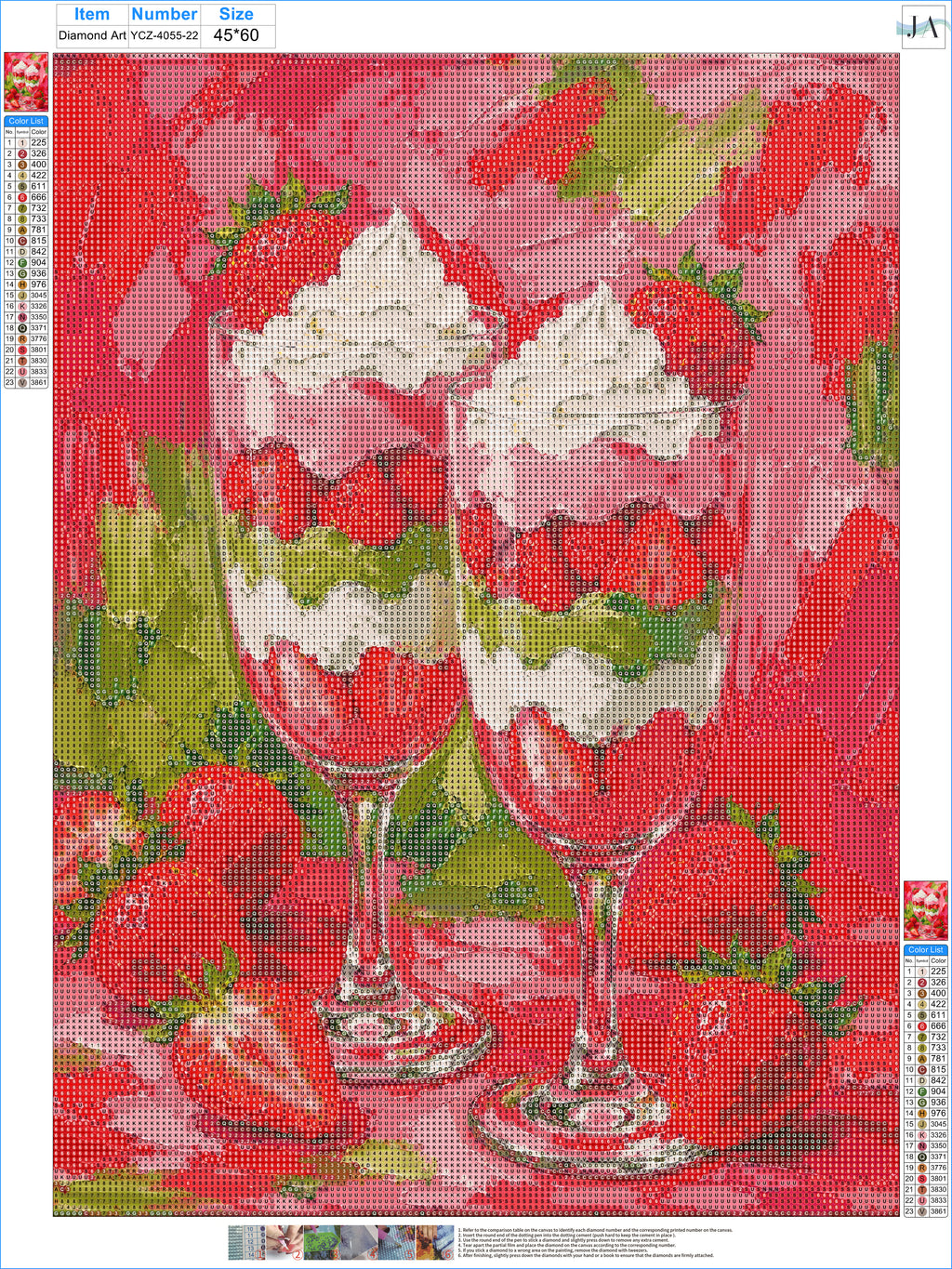 Diamond Painting Kit Strawberry Cream Parfait, Full Drill Round Diamond Art for Adults, 40x55cm DIY Craft Kit, Kitchen Wall Decor Gift