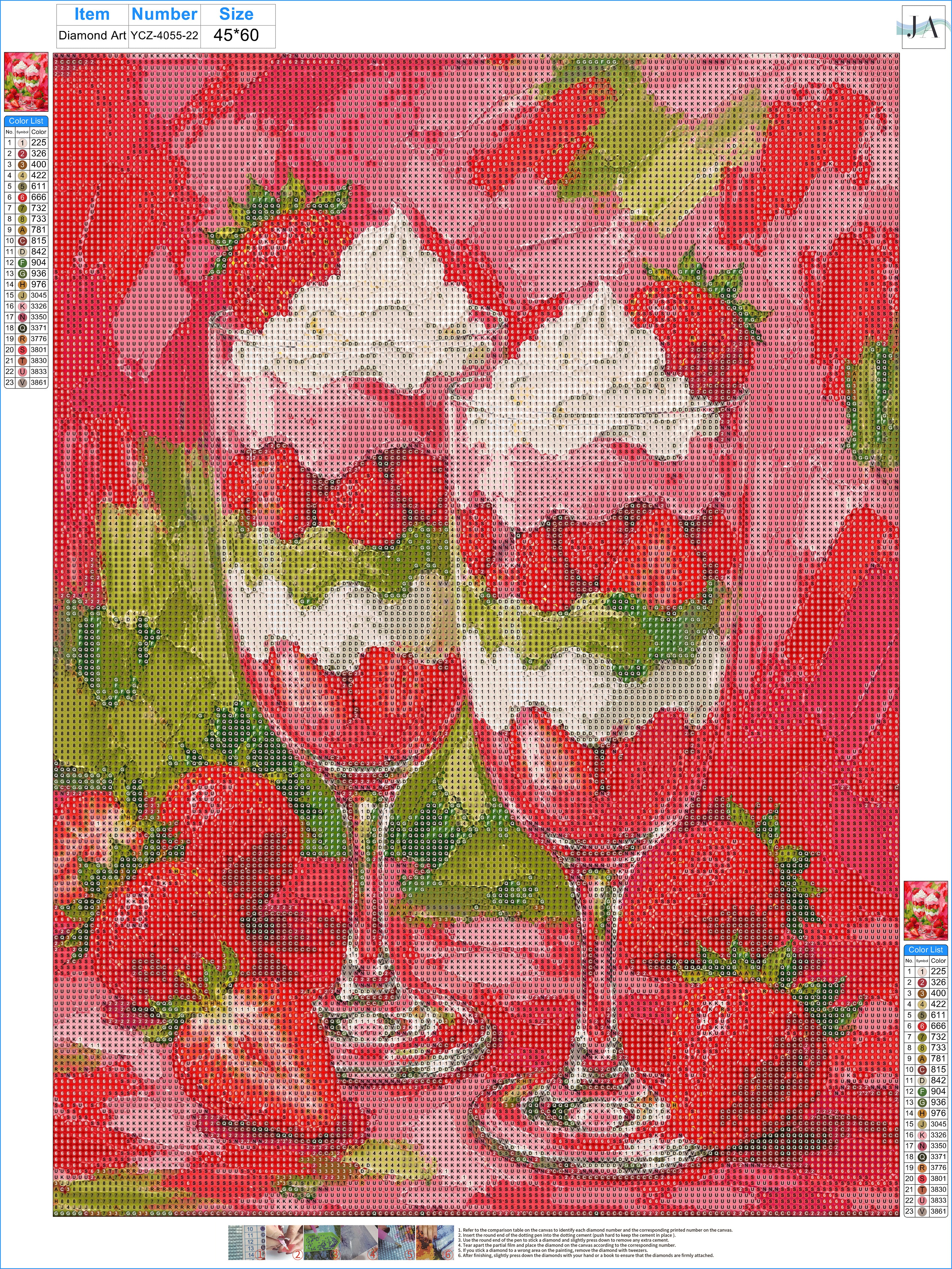 Diamond Painting Kit Strawberry Cream Parfait, Full Drill Round Diamond Art for Adults, 40x55cm DIY Craft Kit, Kitchen Wall Decor Gift